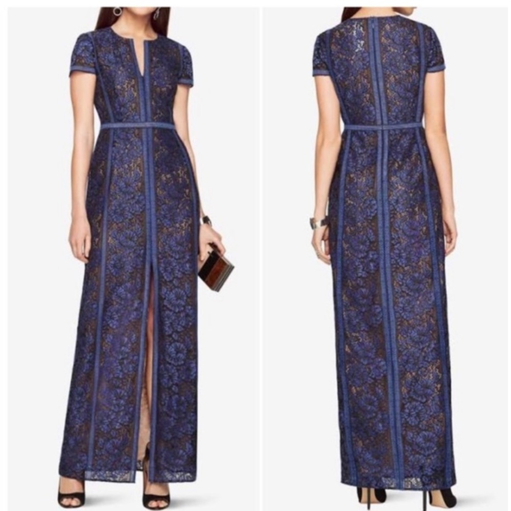 Blue BCBG Maxazria Cailean Floral Lace Gown, Size 0